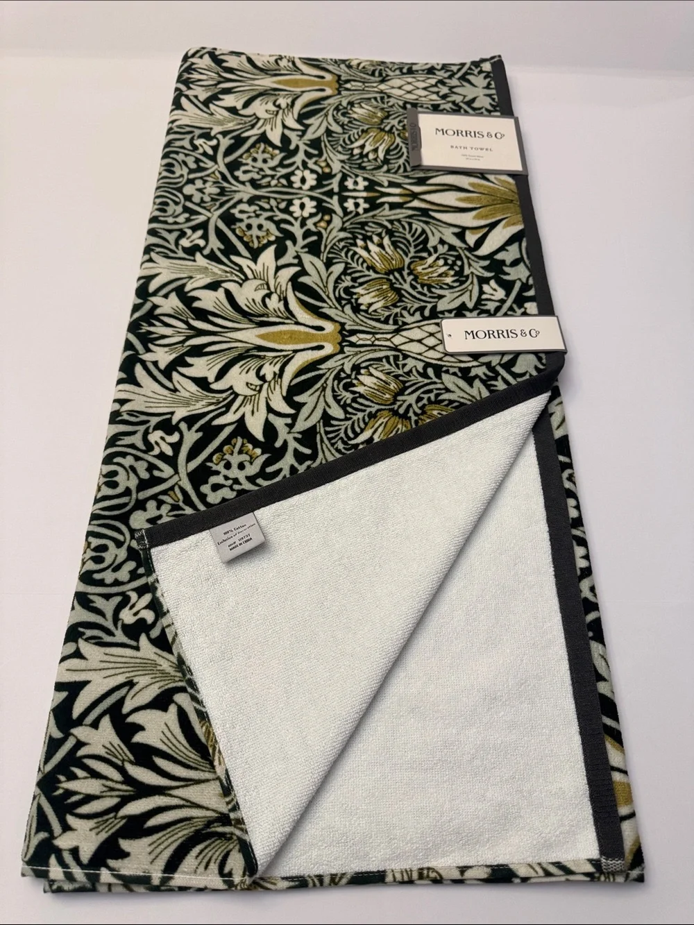 2pc MORRIS & CO 100% Cotton Velour Bath Towel Set - Green/Tan -30